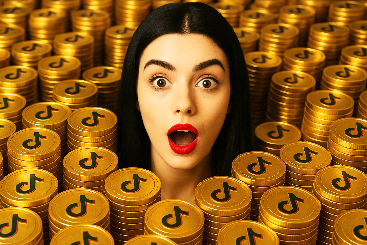 Image promoting free TikTok coins. This page explains how to get TikTok rewards by creating engaging content